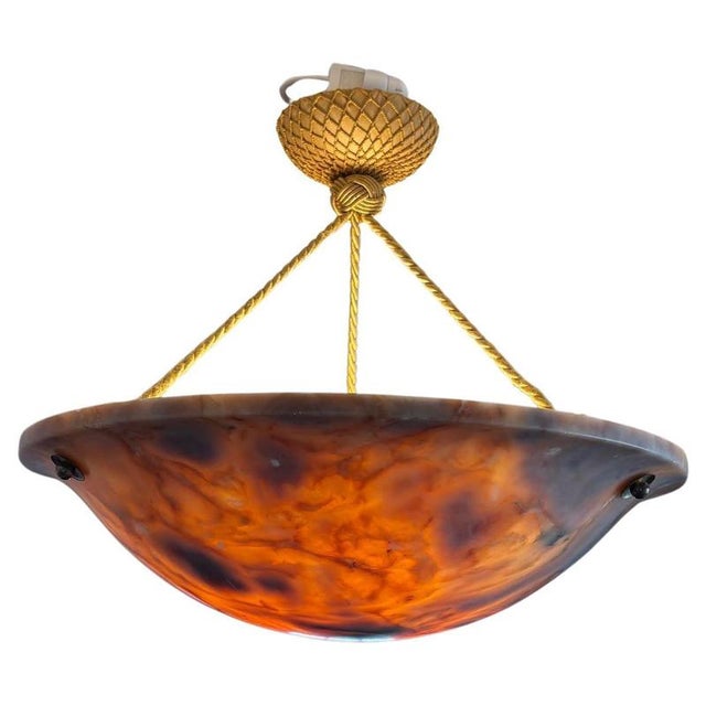 Gold Swedish Alabaster Pendant Lamp with Gilded Details, 1940s For Sale - Image 8 of 8