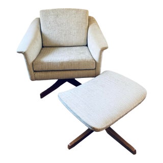1960s Danish Modern Swivel and Rocking Lounge Chair and Ottoman - 2 Pieces For Sale