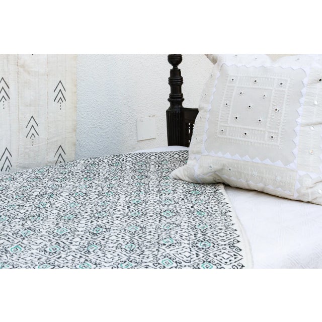 1990s Neon Nights Block Printed Indian Bedcover For Sale - Image 5 of 8