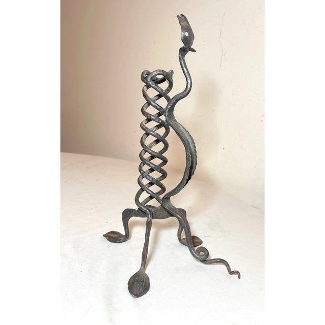 Antique Hand Wrought Iron Serpent Candlestick Candle Stick Holder Sculpture For Sale In New York - Image 6 of 14