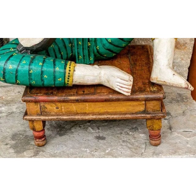 Wood Large Antique Rajasthan Carved Musician Sculptures - a Pair For Sale - Image 7 of 11