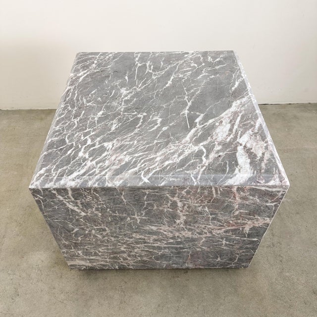 1980s Vintage Mid-Century Modern Square Honed Marble End Table / Display Stand For Sale - Image 5 of 10