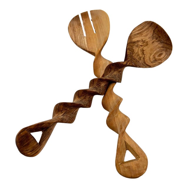 Early 20th Century Maasai Olivewood Serving Spoon and Fork Set Kenya For Sale