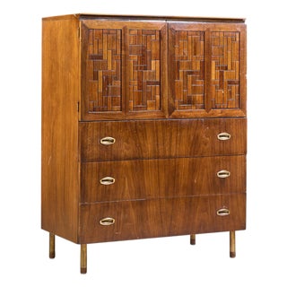 Bert England Mid Century Walnut and Brass Armoire For Sale