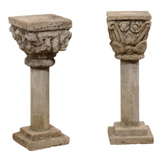 Mid 20th Century Spanish Cast Stone Garden Pedestals - A Pair For Sale