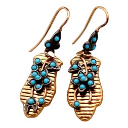 Gold Earrings with Reliefs, Set of 2 For Sale