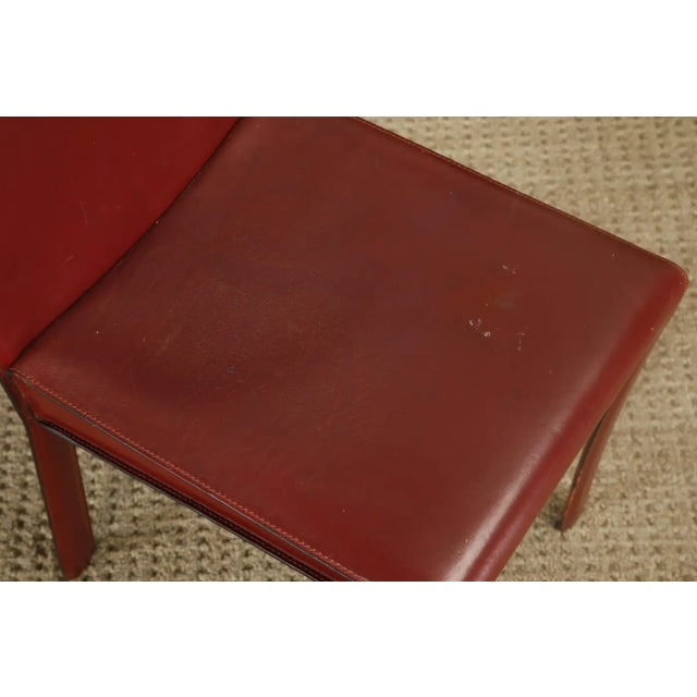 Set of 4 Zanotta Burgundy Leather Dining Chairs, Italy, 1980s, Signed For Sale - Image 10 of 15