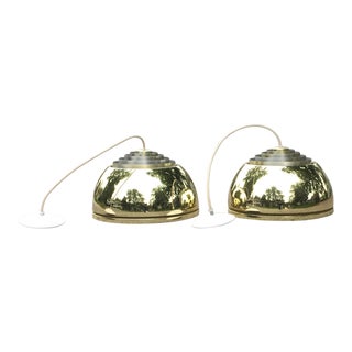 Lightolier Gold Pendant Lamps - A Pair For Sale