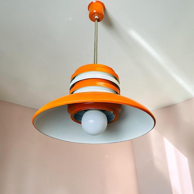 Metal Space Age Scandinavian Modern Orange Metal Light Fixture, 1970s For Sale - Image 7 of 15