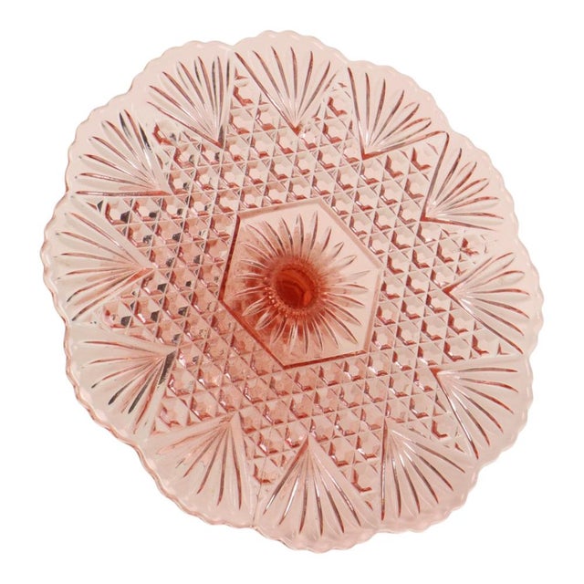 Art Deco Pink Rosaline Glass Cake Plate, 1930s For Sale - Image 10 of 14