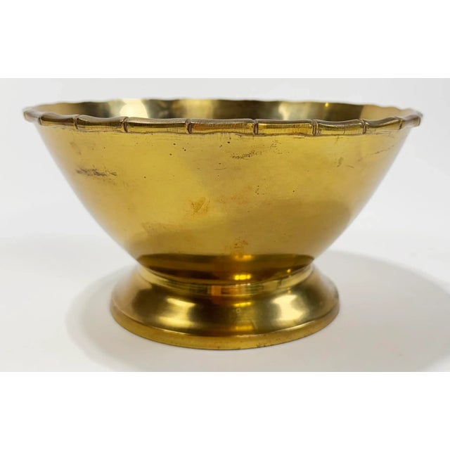 Metal Vintage Brass Faux Bamboo Rim Pedestal Bowl For Sale - Image 7 of 8