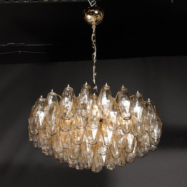 Modernist Hand-Blown Murano Smoked Glass Polyhedral Chandelier in Brass Fittings For Sale - Image 14 of 18