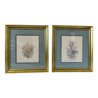 Pair Framed Botanical Watercolors Signed and Numbered Mary Vincent Bertrand For Sale