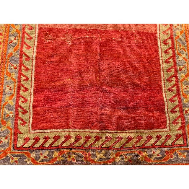 Vintage Turkish Prayer Area Rug, Hand-Knotted Wool, 4x5, Abrash Red & Yellow For Sale - Image 12 of 14