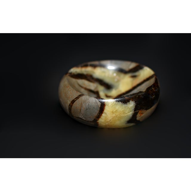 Late 20th Century Septarian Bowls African Gemstone With Yellow Crystals Set of 2 For Sale - Image 5 of 12