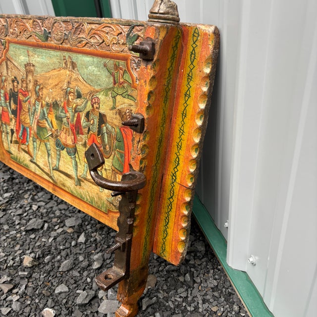 Wood Antique 19th Century Sicilian Horse Wagon or Carriage Side Panel Piece in Coloured Carved For Sale - Image 7 of 9