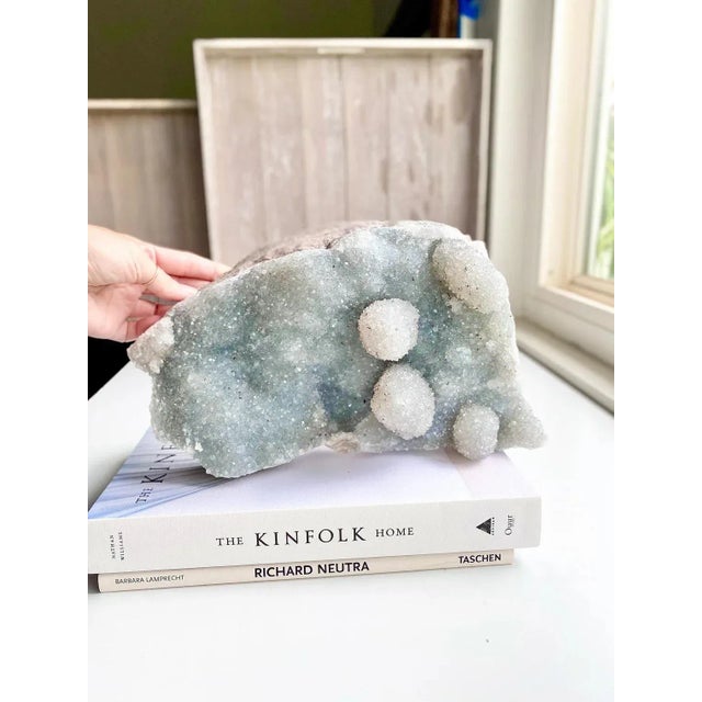 Natural Blue Quartz Cluster Bubble Botryoidal Formations Gray Blue Druzy Cluster Blue Amethyst Display Piece Collector Piece Statement Piece Natural For Sale - Image 4 of 10