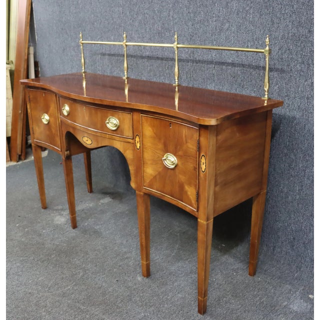 Statton Hepplewhite Style Serpentine Sideboard, brass gallery, , made of cherry , single drawer with silverware interior,...
