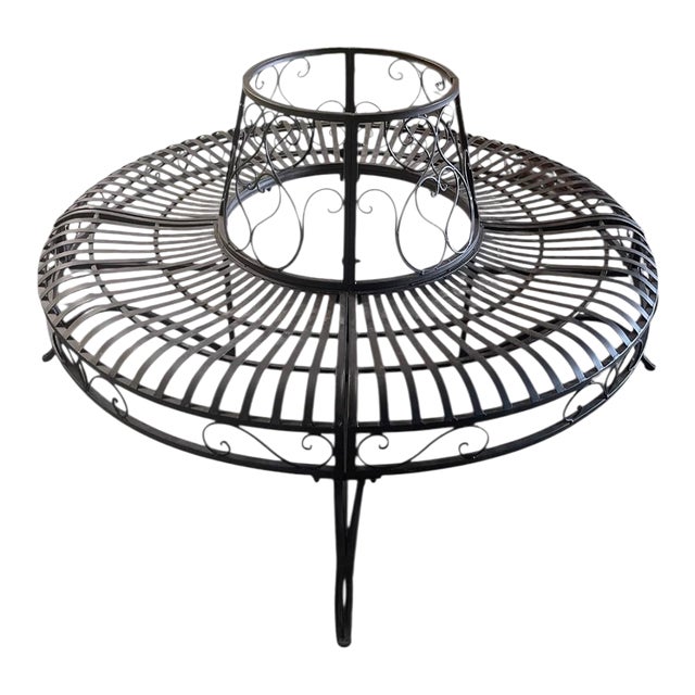 Victorian Style Wrought Iron Circular Tree Bench For Sale