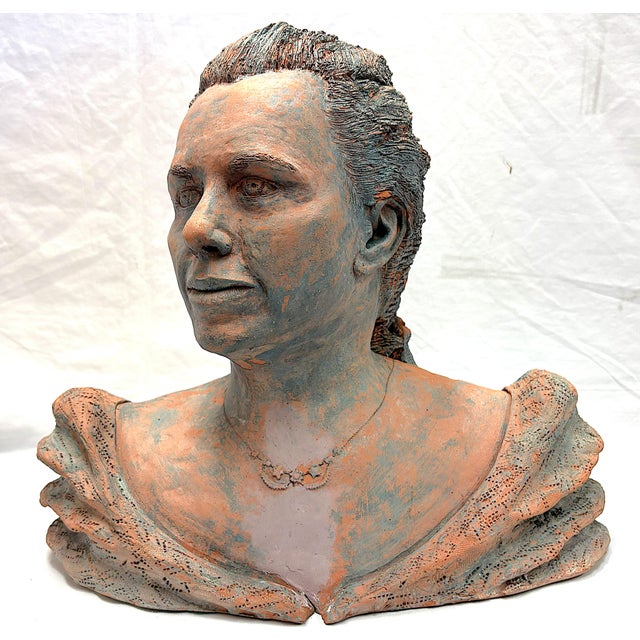 Rustic Vintage Signed Original Terra Cotta Bust Sculpture C1991 For Sale - Image 3 of 18