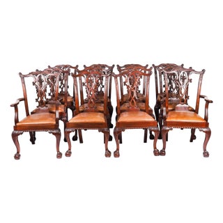 Antique Chippendale Mahogany Dining Chairs 1900s, Set of 12 For Sale
