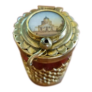 19c Italian Ruby Glass Box With Miniature of Basilica For Sale