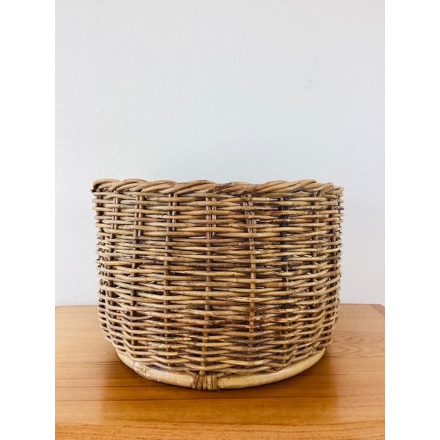 Wood Vintage Rustic Woven Wicker / Reed Basket Planter Organizer For Sale - Image 7 of 8