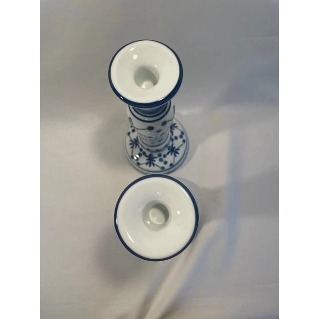 1990s French Style Blue and White Ceramic Candlestick Holders - a Pair For Sale - Image 6 of 12