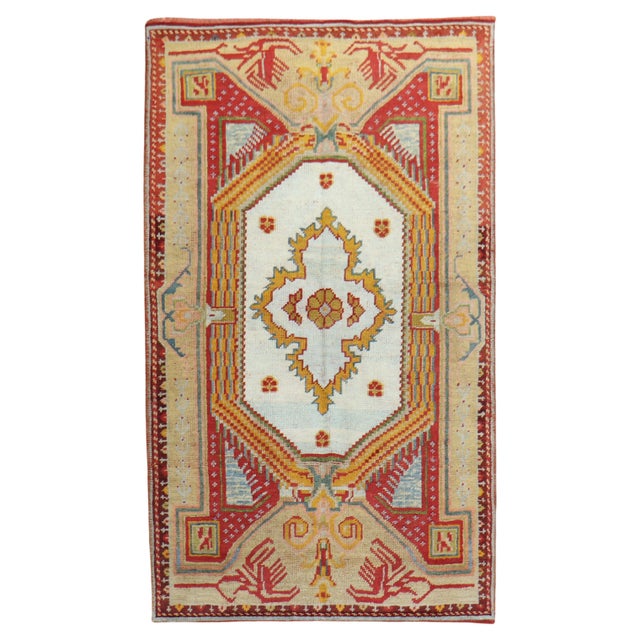 Red Colorful Early 20th Century Antique Turkish Ghiordes Rug - 3'8" x 5'5" For Sale - Image 8 of 18