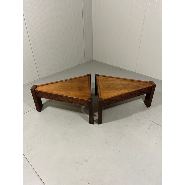 Brutalist Triangular Shaped Oak Coffee Side Tables, 1970s, Set of 2 For Sale - Image 17 of 18