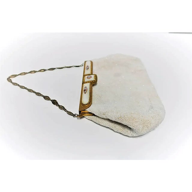 White Vintage White Beaded Handbag With Pastel Enamel, Circa Mid-20th Century, Europe For Sale - Image 8 of 17