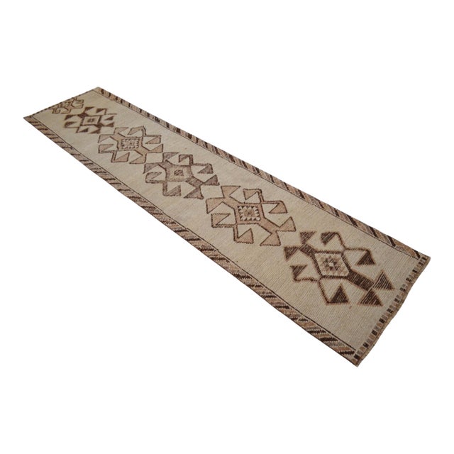 Vintage Turkish Handwoven Runner Rug for Boho Farmhouse Interiors, Rustic Primitive Hallway Carpet, 2' 10" X 12′ 2" For Sale