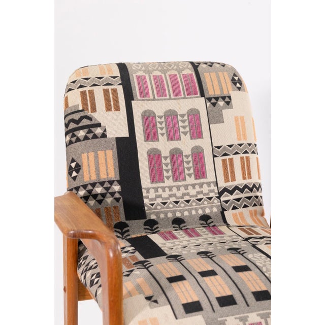 Tan Set of 4 Mid Century Benny Linden Teak Barstools With Geometric Upholstery 1990s For Sale - Image 8 of 9