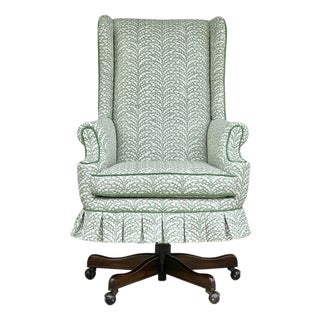 Custom Upholstered Skirted Wingback Desk Chair For Sale