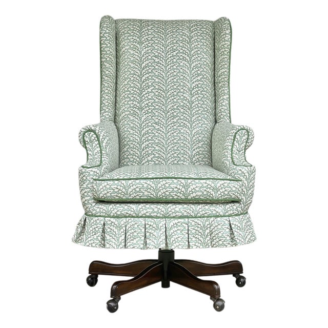 Custom Upholstered Skirted Wingback Desk Chair For Sale