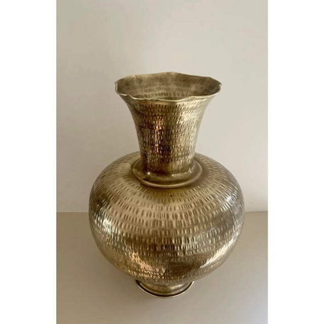 Traditional Hammered Brass Vase For Sale - Image 3 of 6
