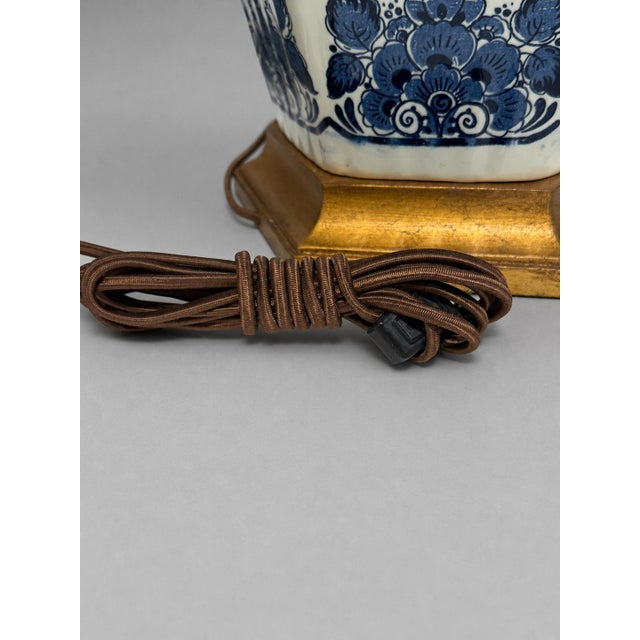 Wood Mid-20th Century Dutch Delft Blue-and-White Ceramic & Giltwood Lamps - a Pair For Sale - Image 7 of 10