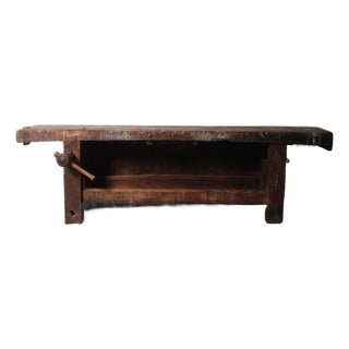 Antique French Rustic Carpenter’s Workbench With Vise, 19th Century For Sale