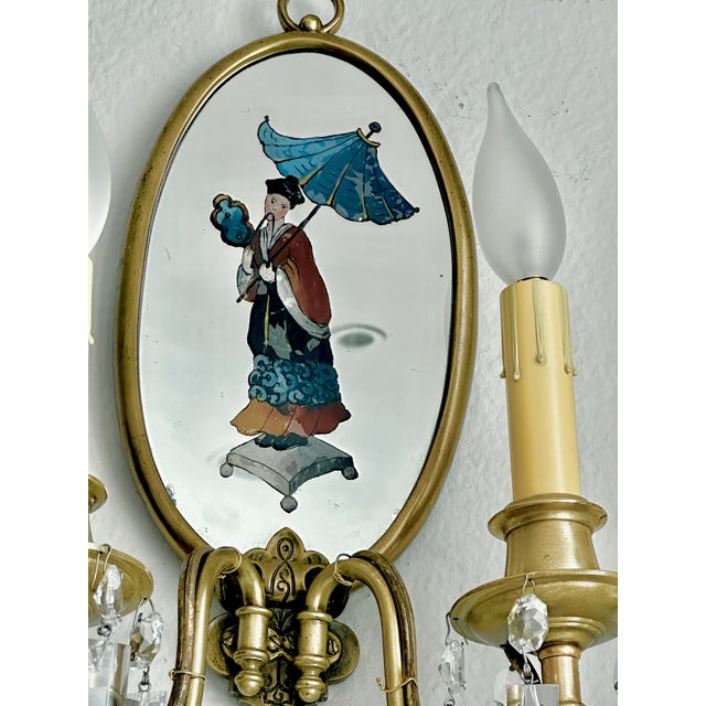 Pair Chinoiserie Eglomise Mirrored Sconces - E F Caldwell For Sale - Image 9 of 16