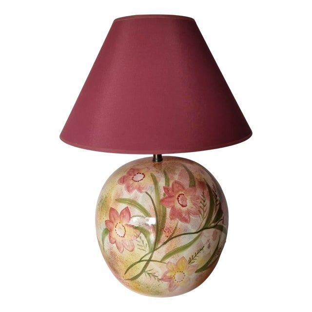 Vintage Desk Lamp with Floral Decorations, 1970s For Sale