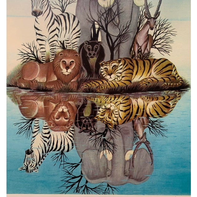 1970s Original 1970’s Framed Lithograph “Safari Animals” by Gustavo Novoa For Sale - Image 5 of 8