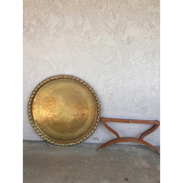 36" large Moorish style hand hammered brass tray table, could be use as a coffee table or low dining table, this is how...