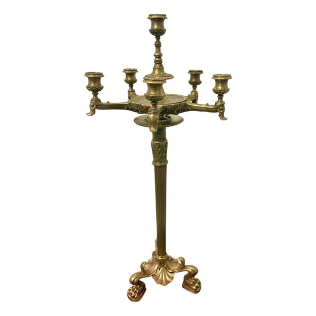 Antique Victorian Gilt Brass Six-Light Candlestick Stand, 1860s For Sale