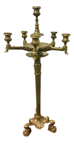 Antique Victorian Gilt Brass Six-Light Candlestick Stand, 1860s