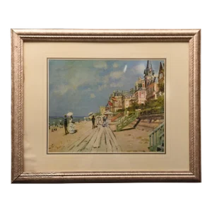 1970s Seaside Promenade (After Claude Monet), Framed