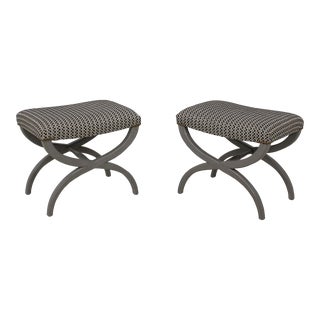 Pair Regency Style Newly Upholstered X Base Benches For Sale