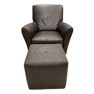 Calia Italian Leather Chair and Ottoman For Sale