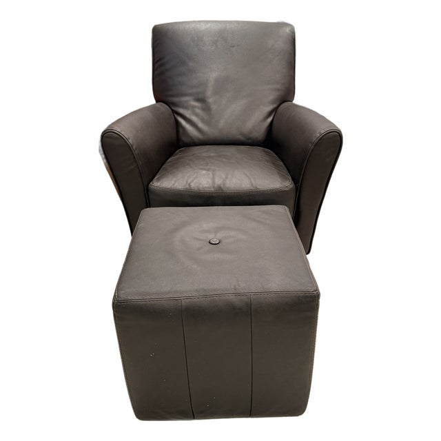 Calia Italian Leather Chair and Ottoman For Sale