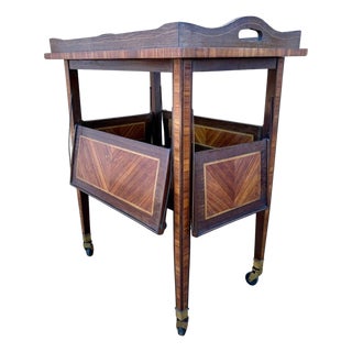 French Art Deco Folding Bar Cart with Drop-Leaf Shelves, Walnut Veneer, c. 1930 For Sale