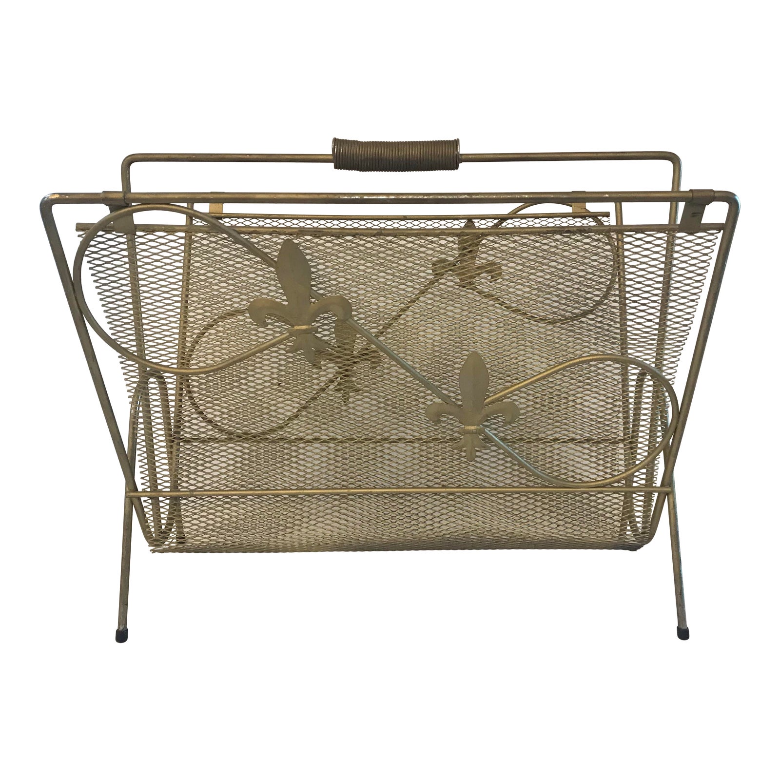 Vintage Gold Metal Magazine Rack With FleurdeLis Design Chairish